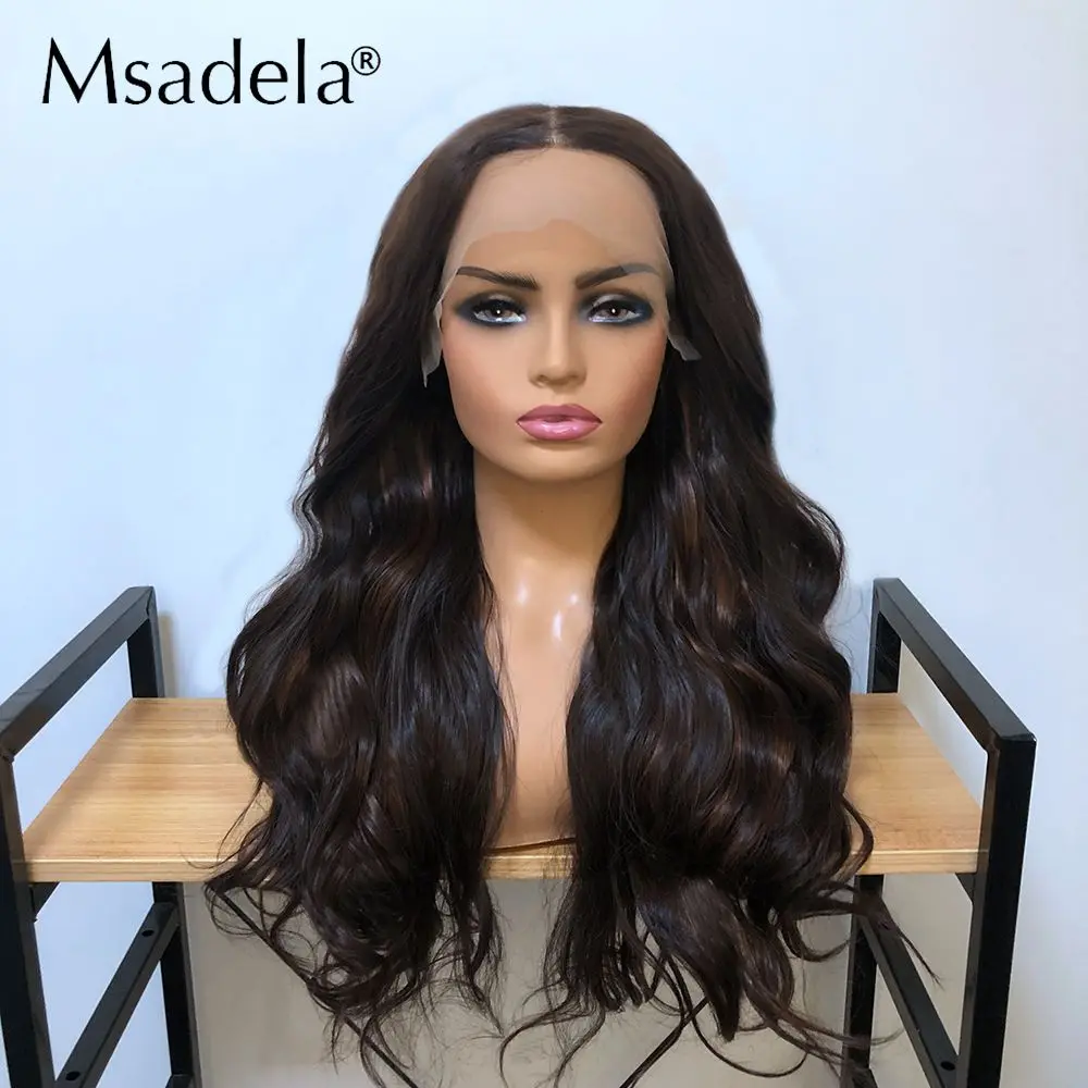 Highlight Brown Color Synthetic Loose Wave 13x4x1 Lace Front Wig Transparent Drag Queen Preplucked Daily Cosplay Wigs For Women