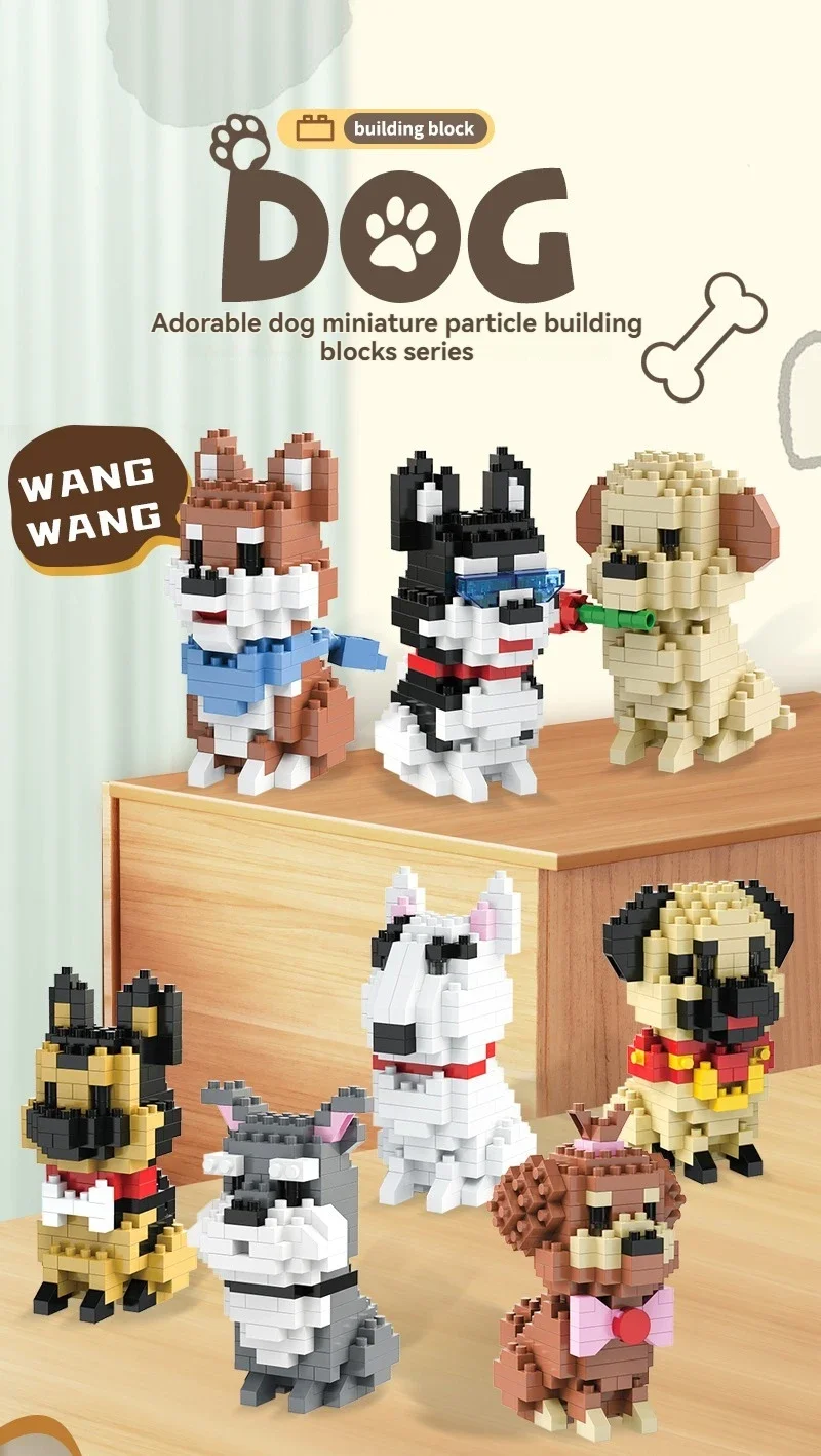 DIY Kreative Micro Bausteine Set Hunde Cartoon Charakter Modelle DIY Pädagogisches Spielzeug Für Kinder Geburtstag Geschenk – Detail 1