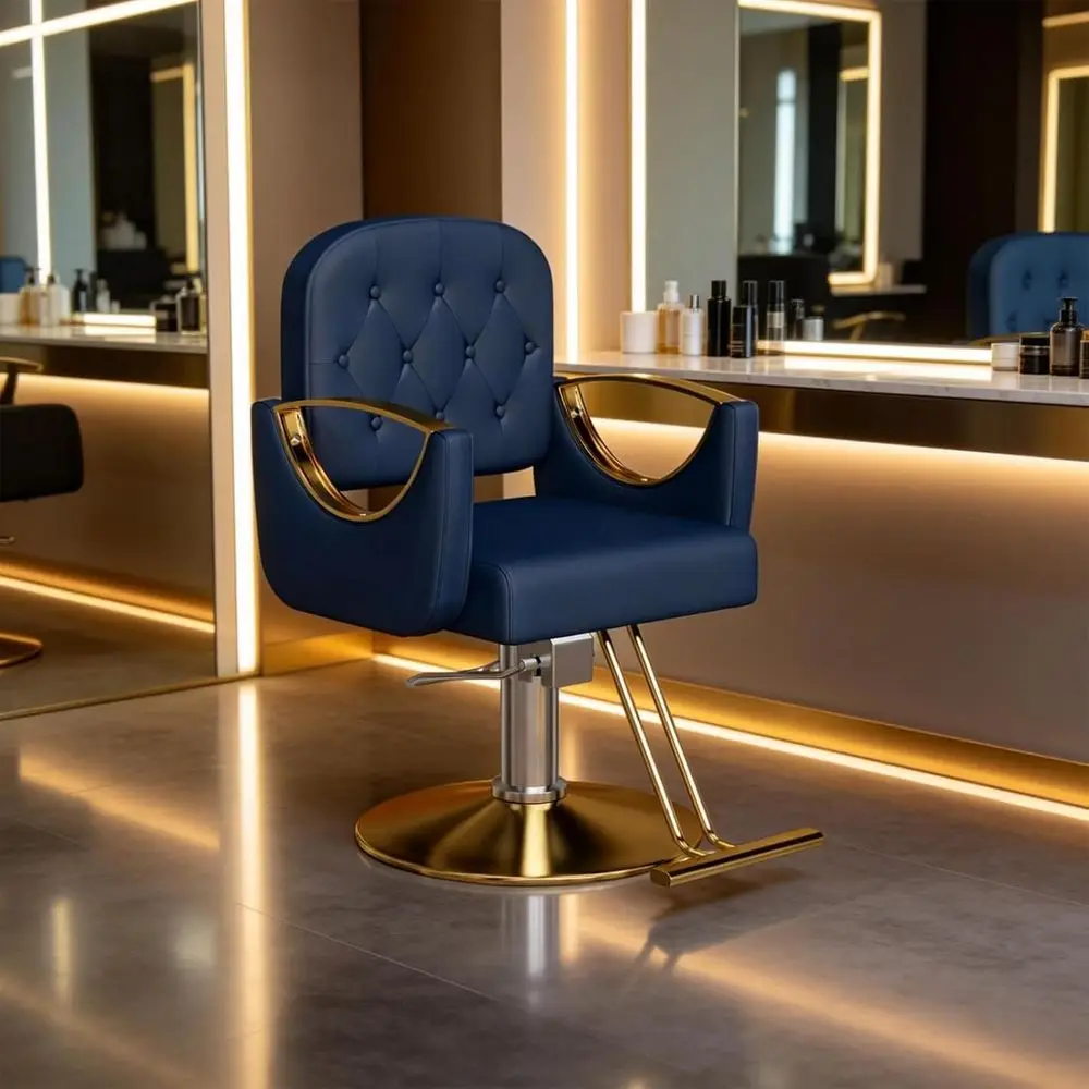360 Degree Swivel Barber Chair with Hydraulic Adjustment, Up to 330 Lbs Capacity, Ideal for Beauty and Spa, Blue