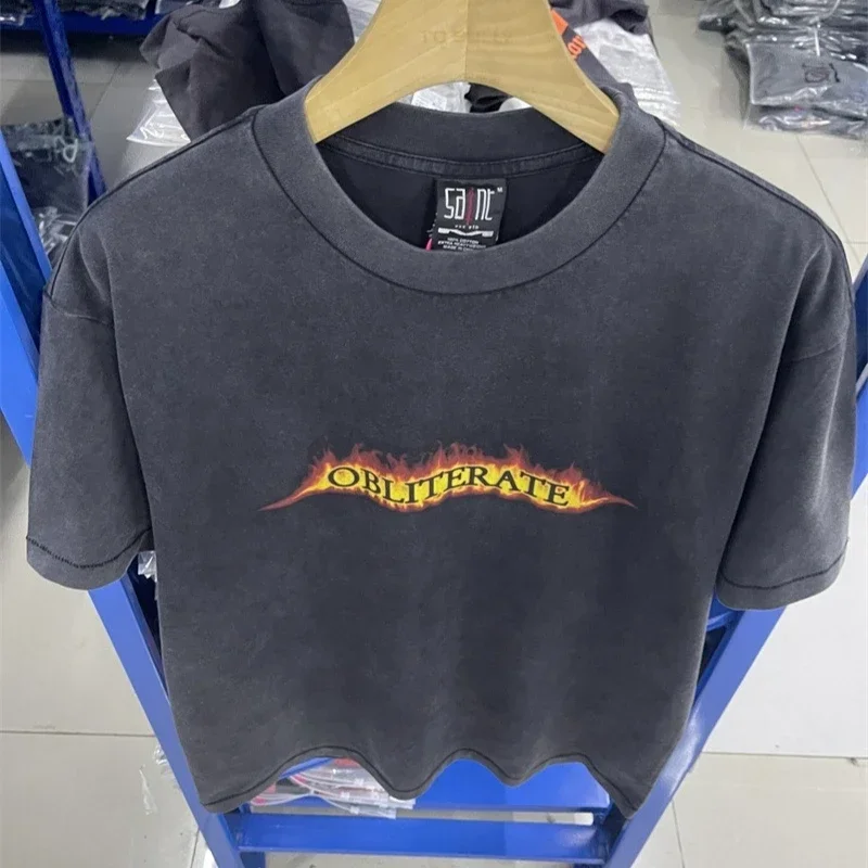 

25SS Letter Printing Saint Michael Casual T-Shirts Men Women 1:1 High Quality Washed Black Saint Short Sleeve