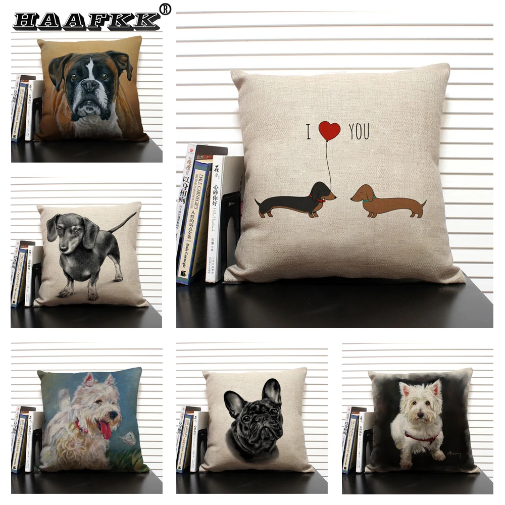 

Square Linen Pillow Case Colourfu Bull Terrier Painted Bull Dog Dachshund Decorative Cushion Cover for Home Sofa Decor Cojines
