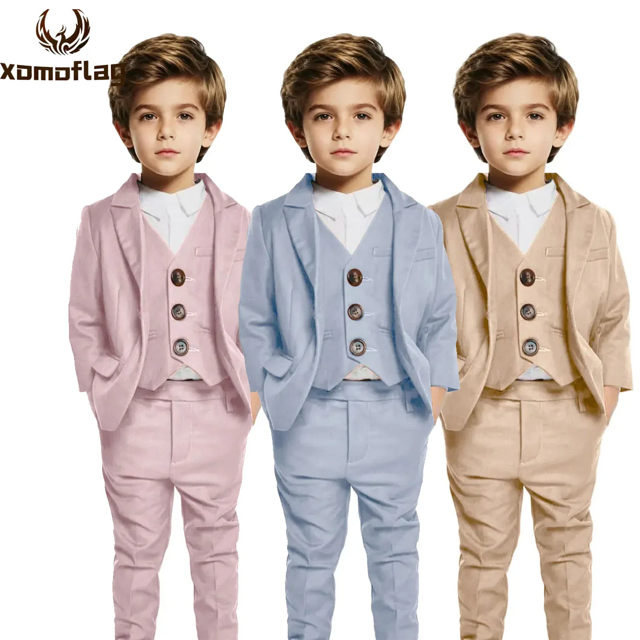 

Khaki Deer skin velvet Children's Boy Suits Set Spring Autumn Formal Children Party Host Wedding Boys' Flower Girl Costume 2-14Y