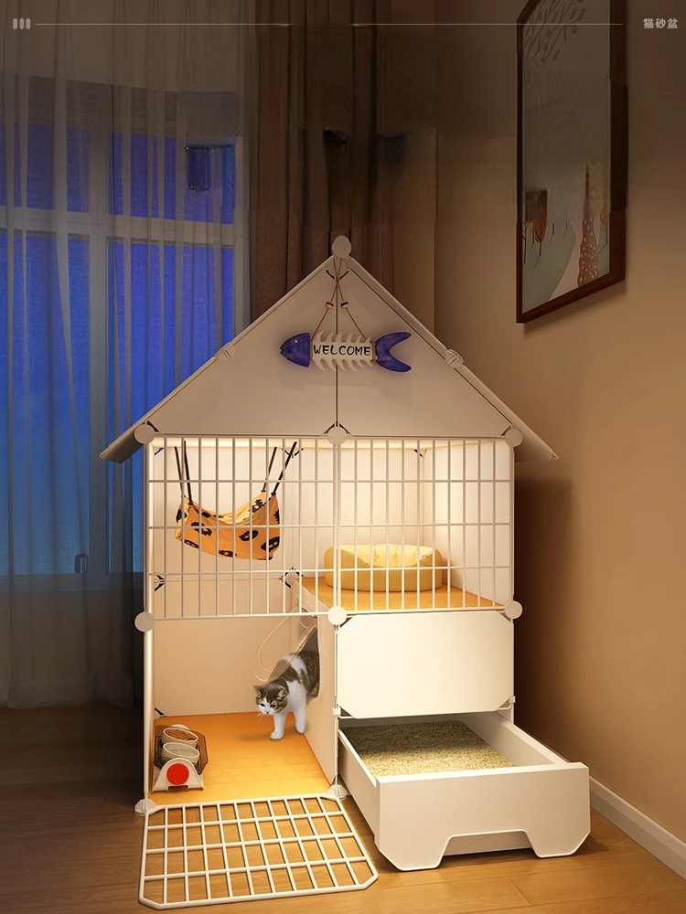 Cat cage home indoor litter box toilet integrated large free space cat kitten