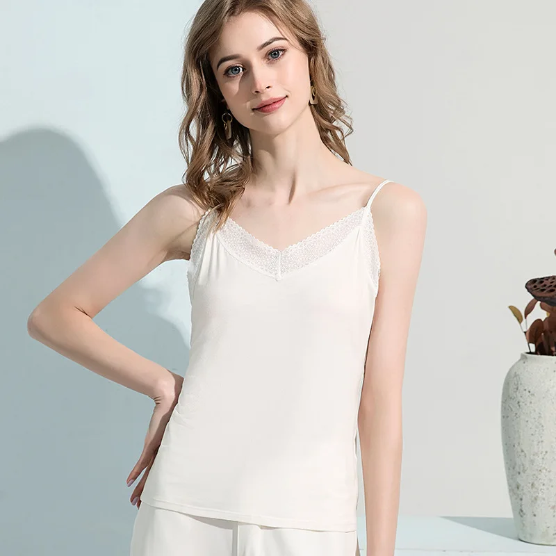 

Spring and summer silk camisole with lace V-neck and beautiful back mulberry silk camisole with slim and sexy fit and breathabl
