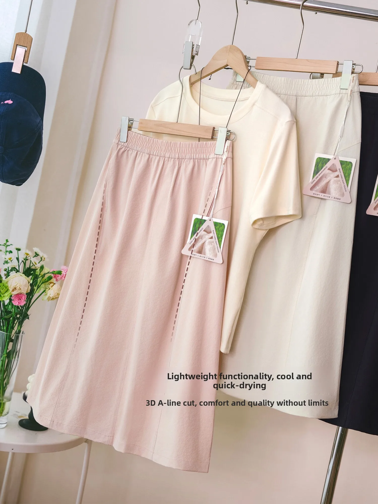 Ice Sensation UPF40 Sun Protection Quick Dry Elastic Waist Skirt Half-length Breezy Summer A-line Skirt Nylon Spandex Blend