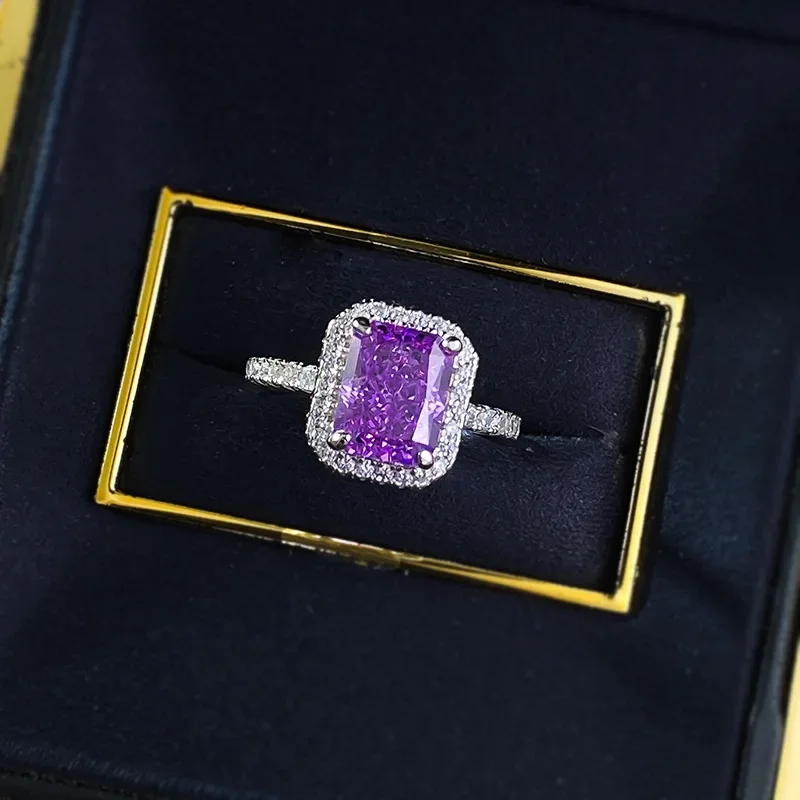 

Новое кольцо из чистого серебра S925, европейское и американское кольцо 7*9, обручальное кольцо с фиолетовым бриллиантом и ледяным цветком, ювелирные изделия