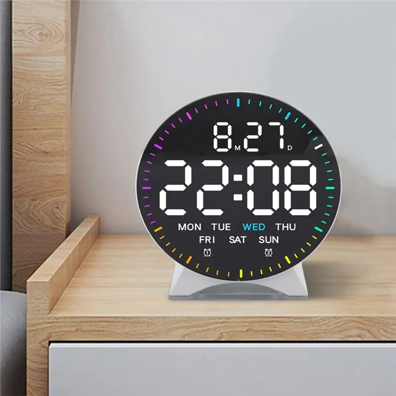 Best-Auto Dimmable LED Digital Desk Clock With Multi-Color Ambient Light, Desktop Timer Featuring Week Date Display& USB Cable