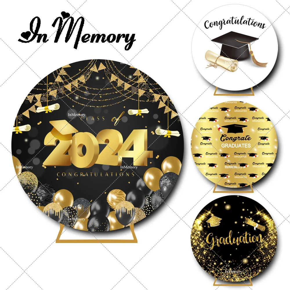 

Graduation Decorations 2024 Round Backdrop Cover Glitter Congrats Grad Prom Party Graduate Circle Background Photo Studio Props