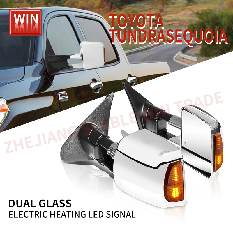 Pair Towing Mirror Extendable Power Heated Turn Signal Light Black Chrome Side Tow Mirrors For Toyota Tundra Sequoia 2007-2021