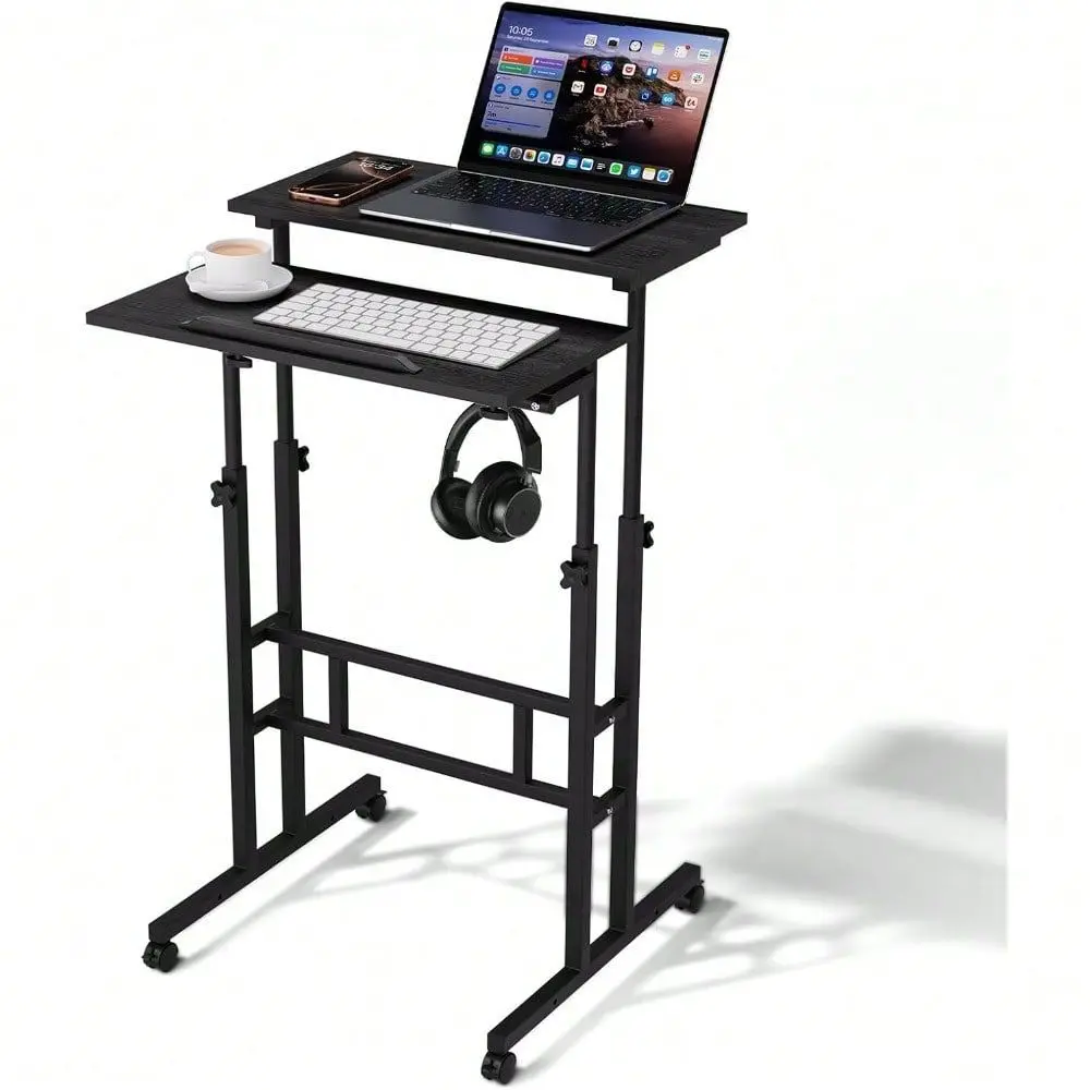 

Desk With Wheels, Height Adjustment From 28 To 46 Sit To Stand , Mobile Computer Desk, Rolling Laptop Cart For Home Office Wa