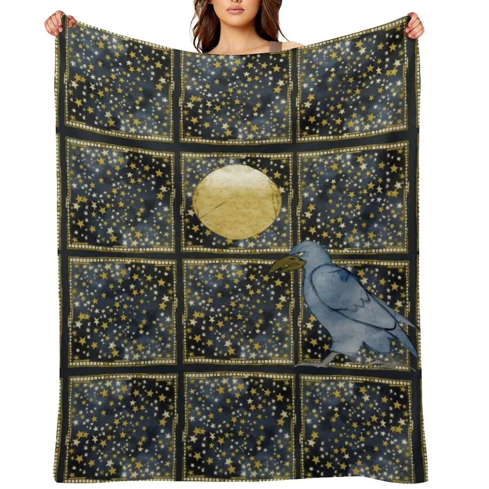 

Raven Moon in an Indigo sky Throw Blanket Sofa Throw Soft Plush Plaid Extra Large Throw Beautifuls Blankets