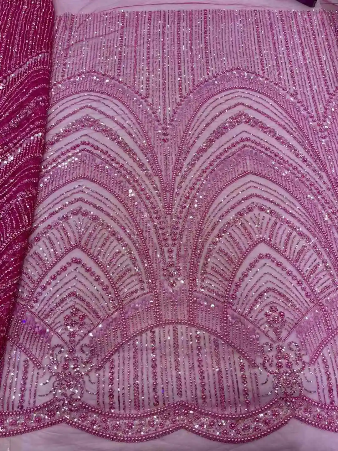 2024 Luxury French Mesh Embroidery Beaded Lace Fabric African Nigerian Sequins Lace Fabric For Wedding Dress Sewing Material