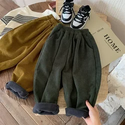 Girls Pants Thickened Velvet Corduroy Casual Pants Winter New Boys and Girls Warm Pants Children Korean Simple Style Trousers