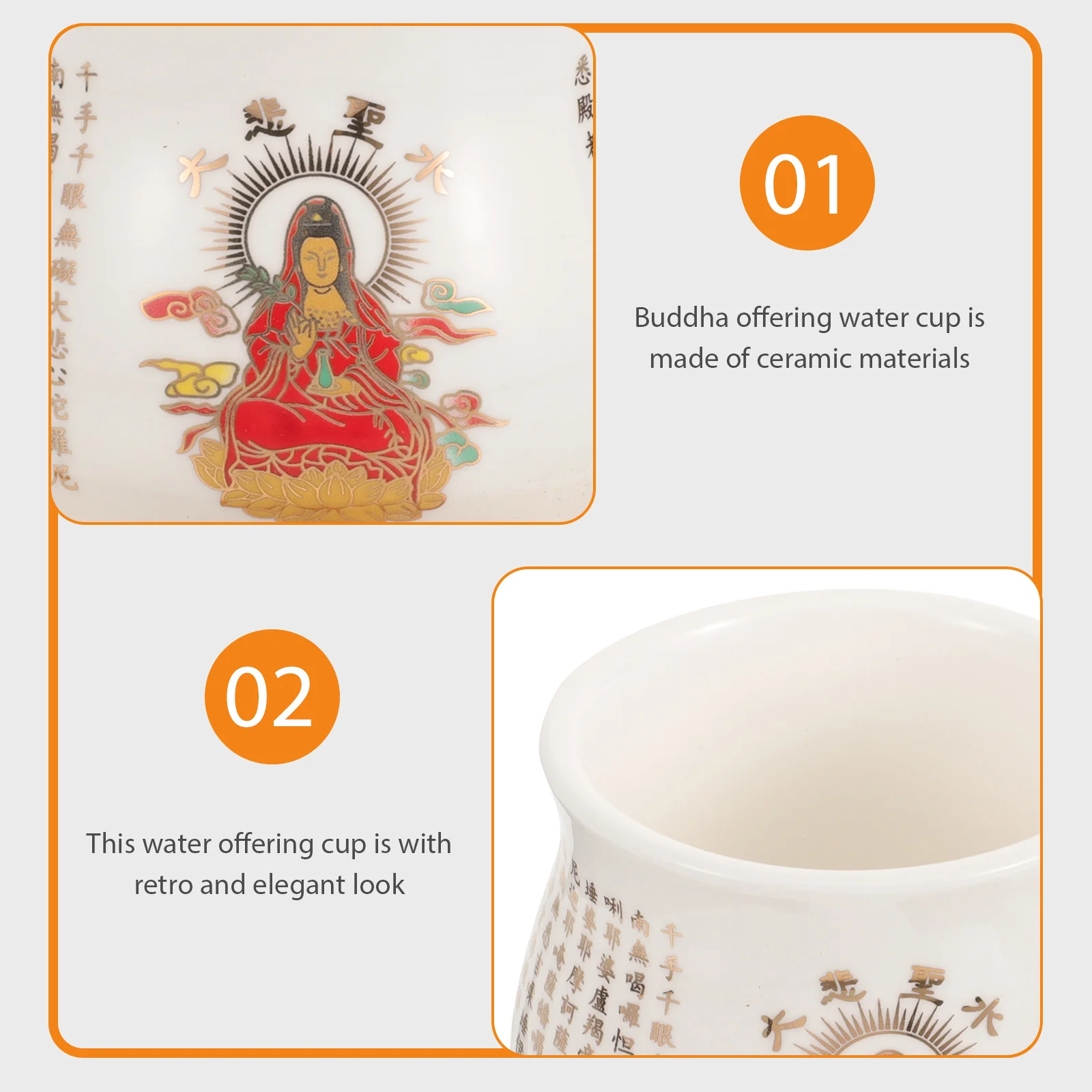 كوب تقديم المياه من السيراميك بوذا كوب اللوتس المقدس على الطراز الديني طقوس المعبد ديكور متعدد الوظائف متعدد الاستخدامات #1