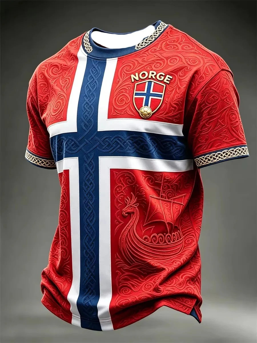 2026 Men Norway  Football Shirt Full Nordic Viking Relief Jacquard Quick Dry Breathable Fan Sport Jersey FamilyMatching