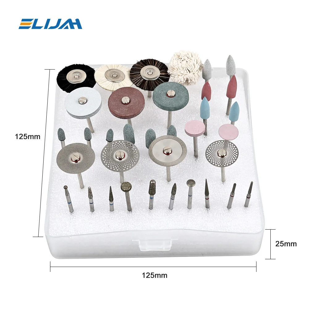 SYJH 35Pcs/Set Dental Lab Polishing HP Kit Ceramic Porcelain Grinding Dentist Tool Diamond Burs Brush Material