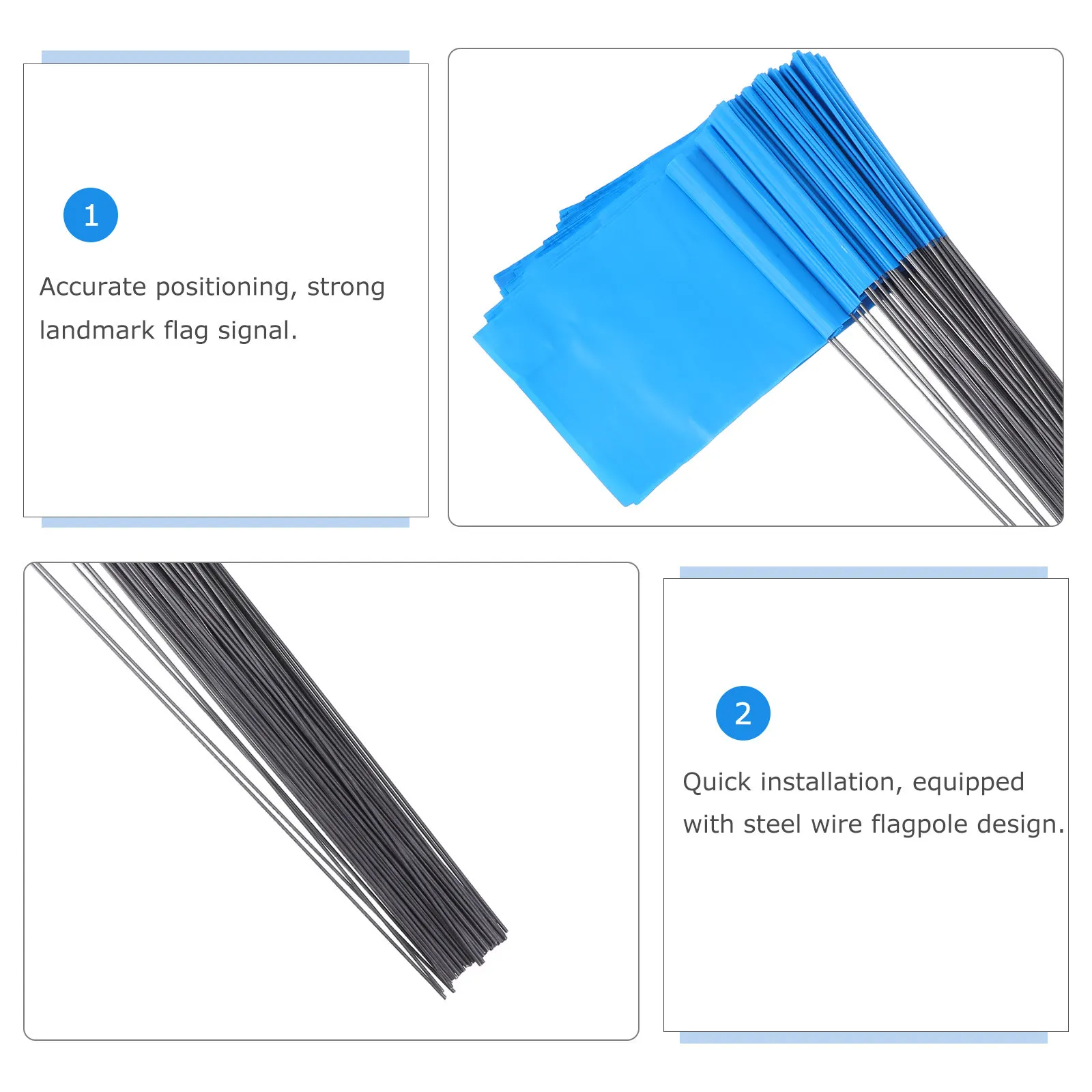 Picture 5: 100Pcs Yard Marker Flags Heavy Duty Wire Stakes High Visibility Safety Caution Flags for Construction Sites Lawn Irrigation