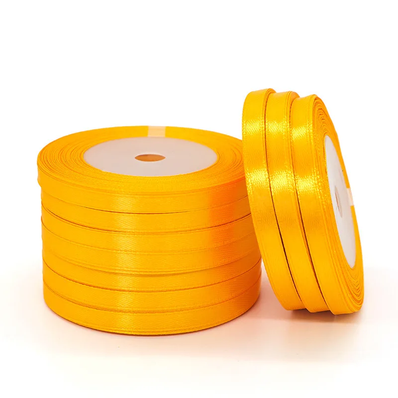 (22meters/roll) 6mm Gold Yellow Single Face Satin Ribbon Gift Wrapping Festive Birthdays Party Apparel Sewing Fabric Gift Ribbon