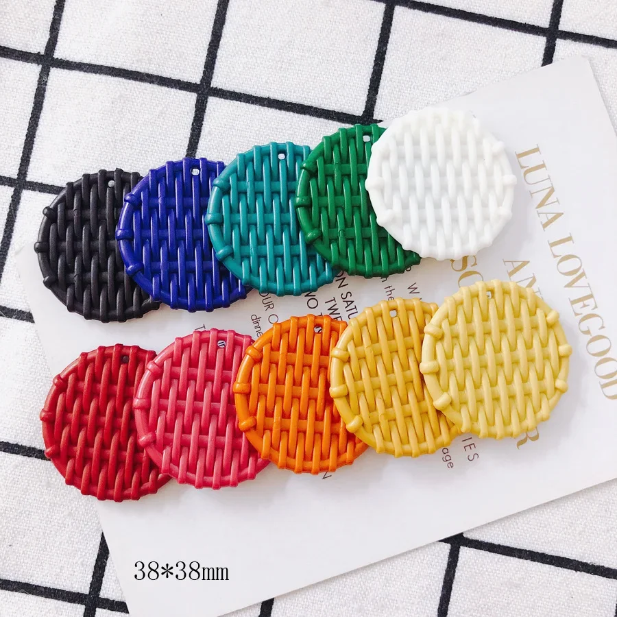 New 6pieces Candy Color Acrylic Rattan Weaving Shape Wafer Charms Pendants for DIY Earring Jewelry Making Finding Accessories