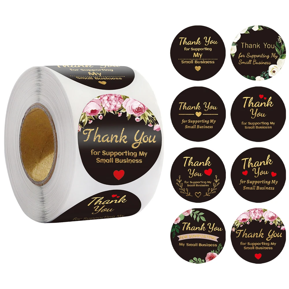 Thank You For Supporting My Business Kraft Stickers With Round Flower Labels 1inch Stickers For Small Shop Handmade Sticker