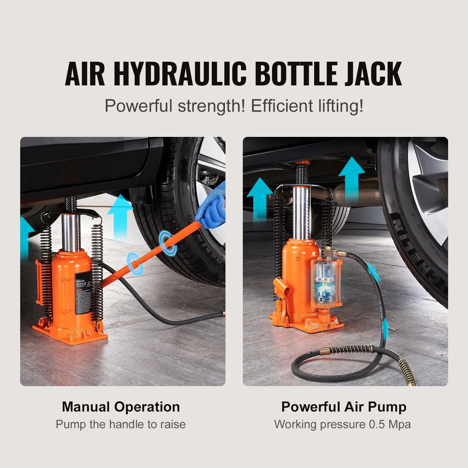 Air Hydraulic Bottle Jack 20 Ton/40000 LBS All Welded Bottle Car Jack Heavy-duty Lifting  for Car, Pickup, Truck, RV Auto Repair