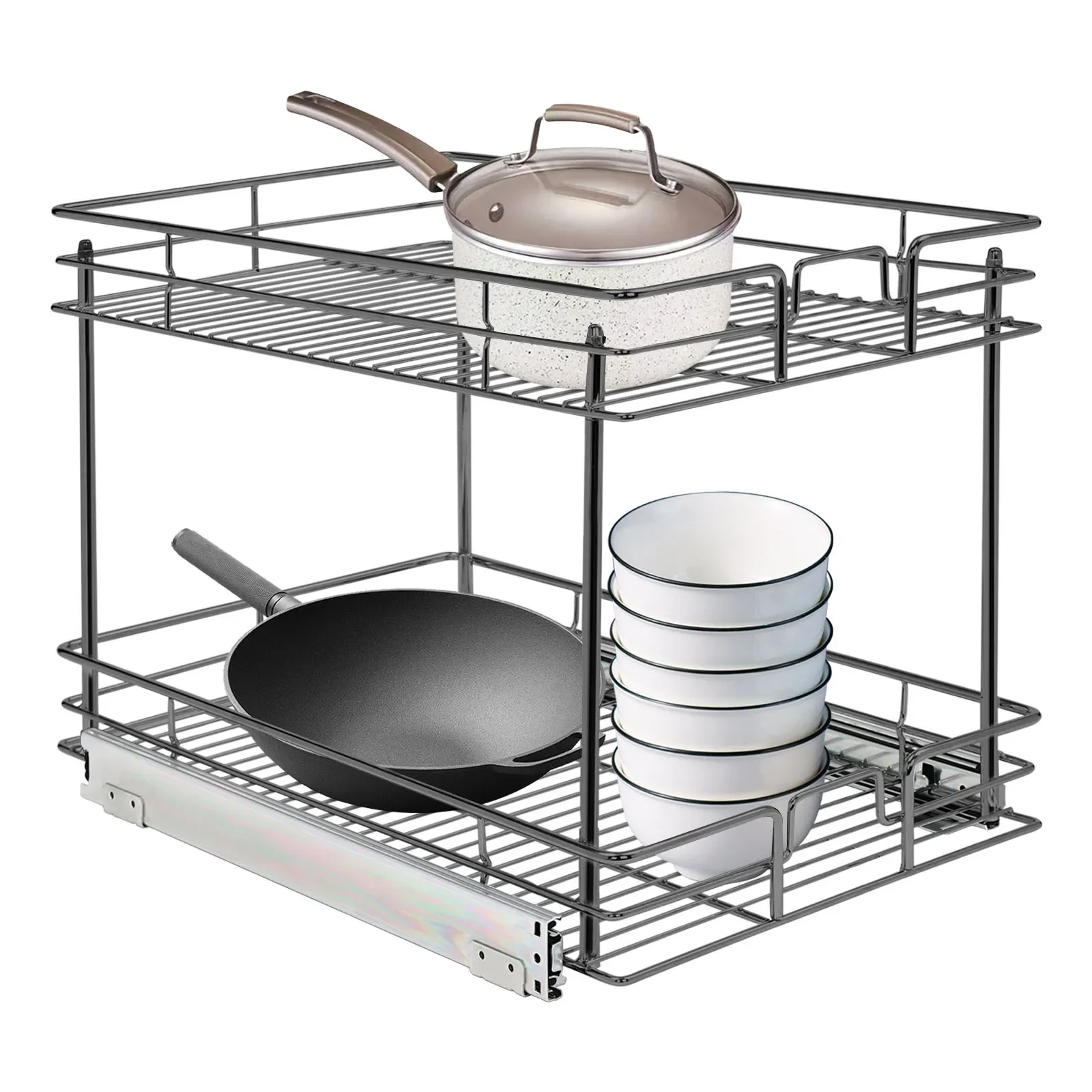 Modern 2-Tier Pull-Out Cabinet Organizer with High Load Capacity - Durable Iron  Solution  Kitchen and