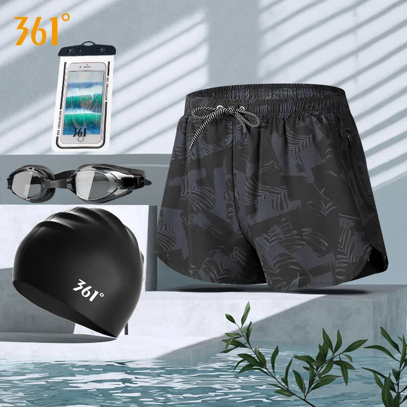 361 Men's Professional Competition Plus Size Surfing Beach Swim Trunks Glasses WaterProof Bathing Shorts Goggles Cap Swim Bag