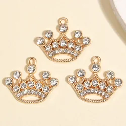 10pcs Gold Color 25x21.5mm Delicate Crown Crystal Charms Enamel Pendant For DIY Handmade Necklaces Jewelry Making Accessories