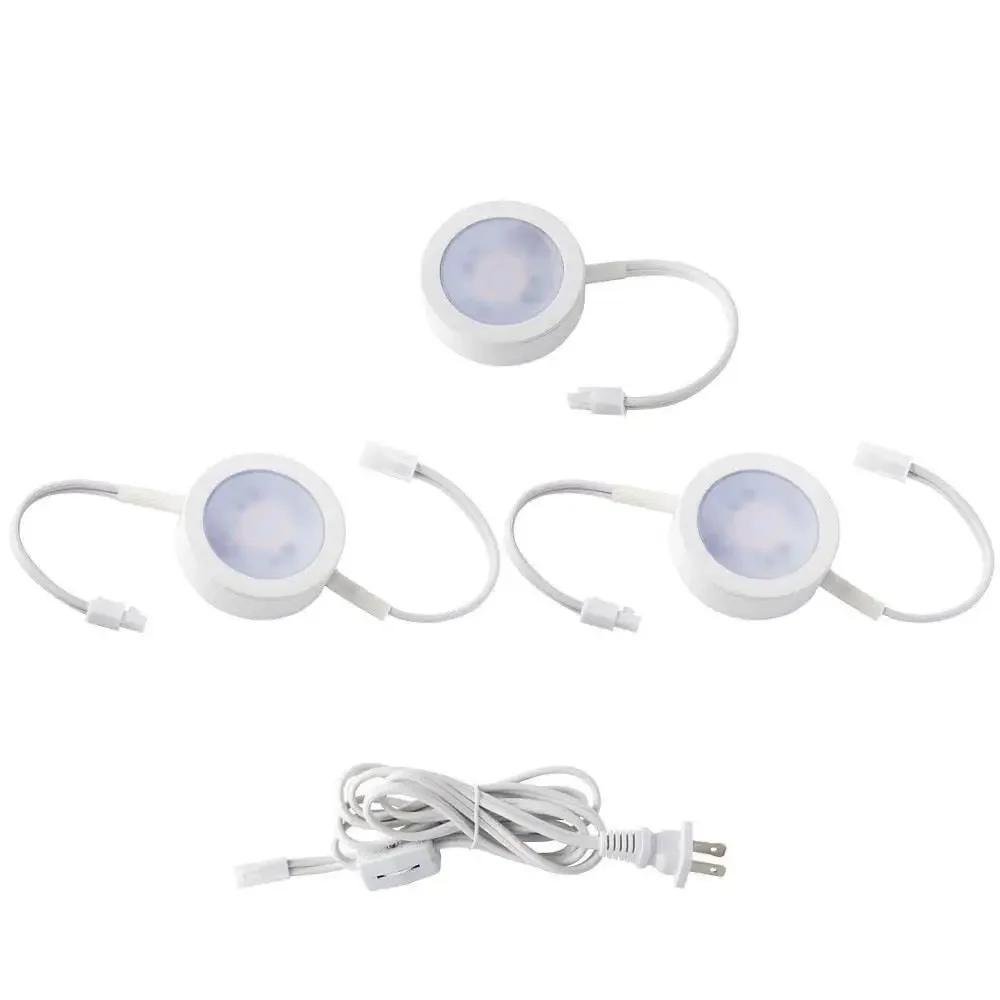 3 LED Puck Lights with 6ft Power Cord and Roll Switch Tri-CCT Selectable Damp Location Rated Smooth Dimming Surface Recessed