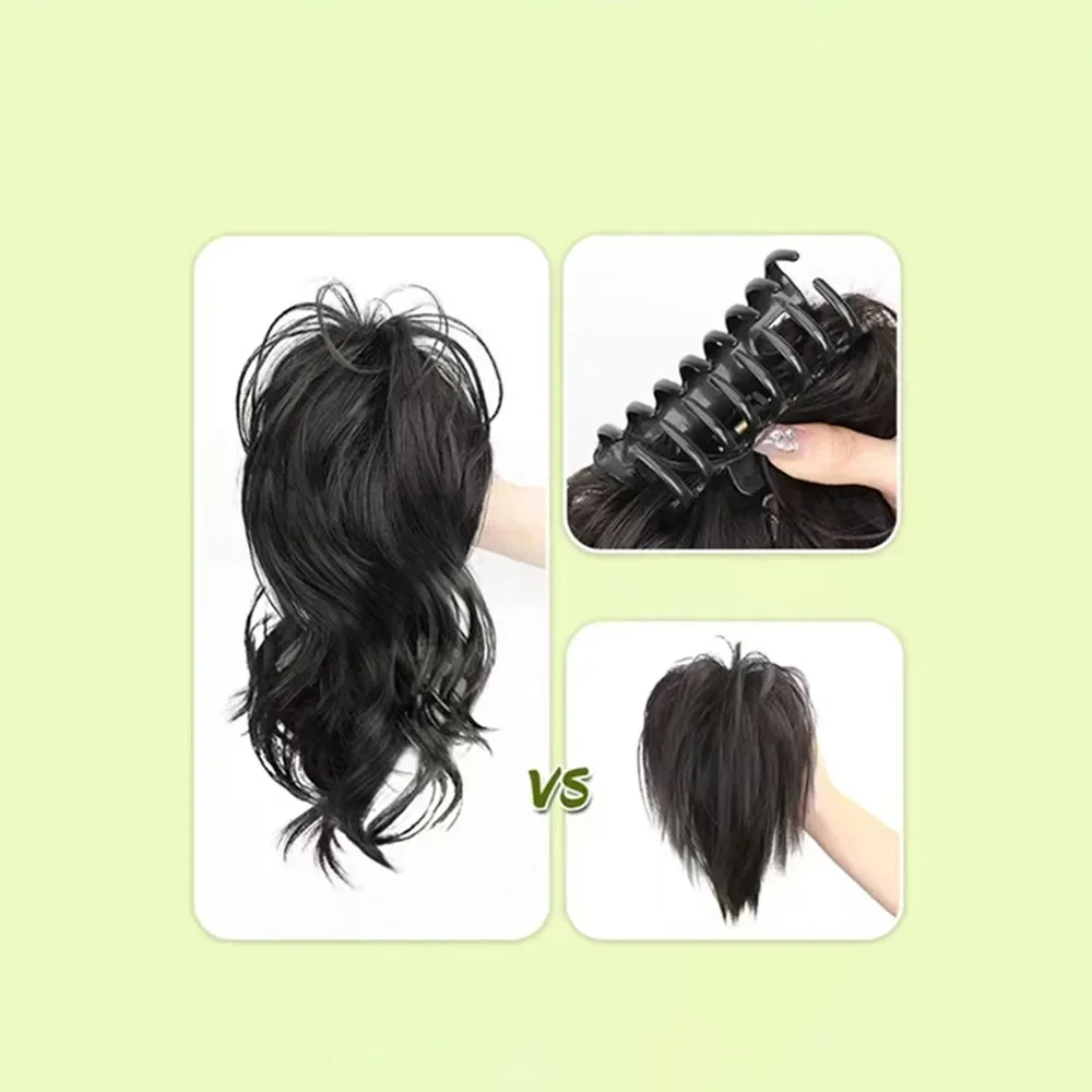 Парик 30 см, синтетический хвостик, зажим для волос, головной убор, короткая голова фонтана, слегка вьющиеся волосы, пушистая натуральная коса с хвостиком