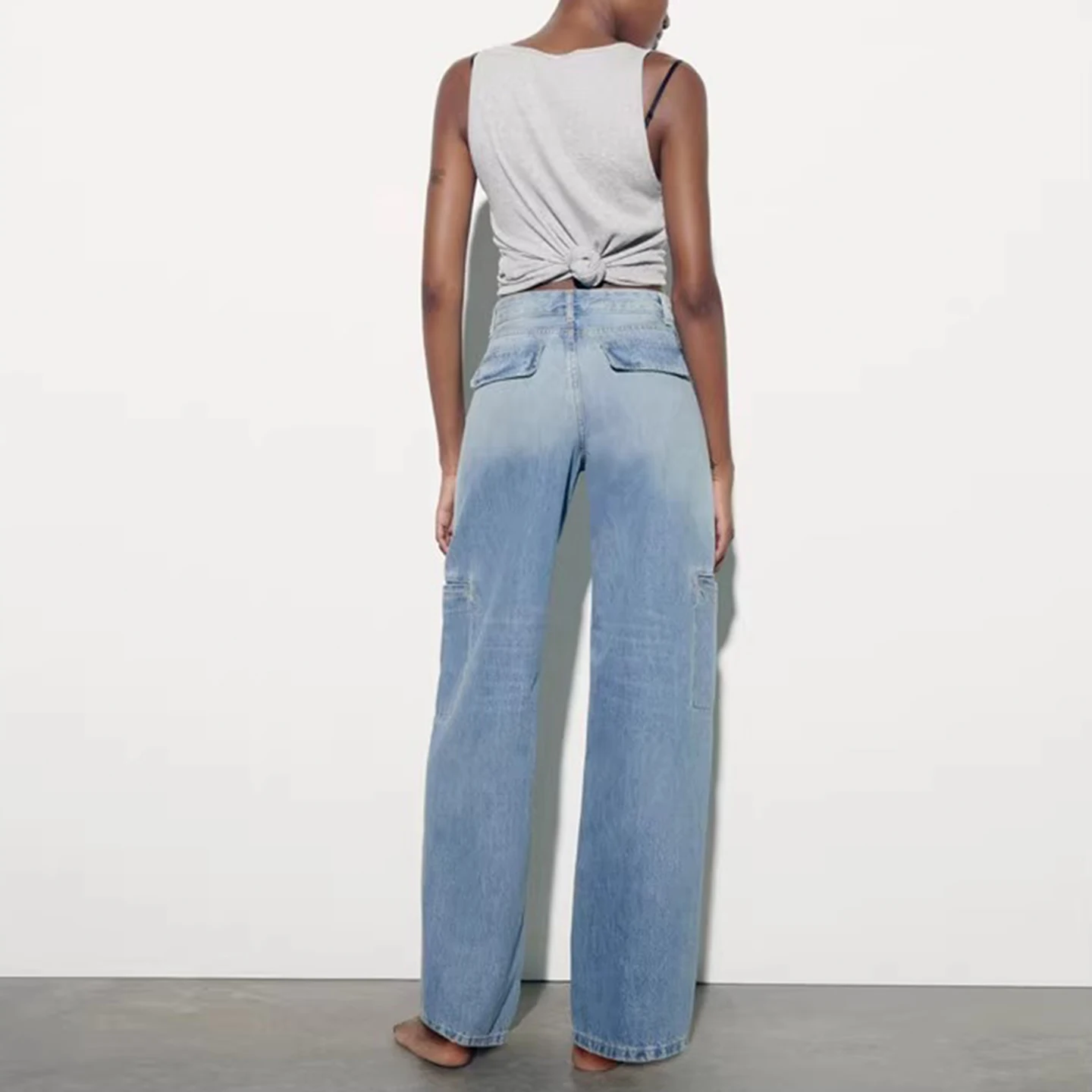 Calças Jeans Fenas de Perna Larga Verão 2025 Corte Reto Cintura Alta Casual F de Zíper Ajuste Solto Calças Longas Tem...