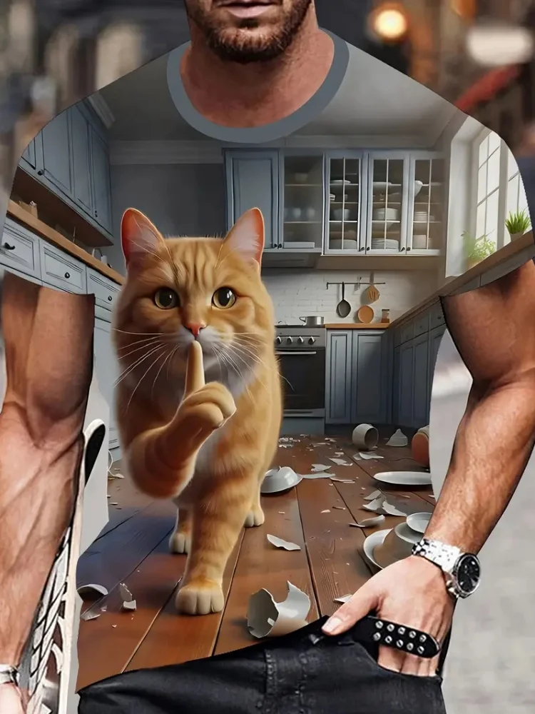 جديد مضحك الدهون القط المطبوعة الرجال تي شيرت قصير الأكمام للجنسين الصيف الترفيه تيز الحيوان ثلاثية الأبعاد طباعة موضة طاقم الرقبة لطيف الملابس