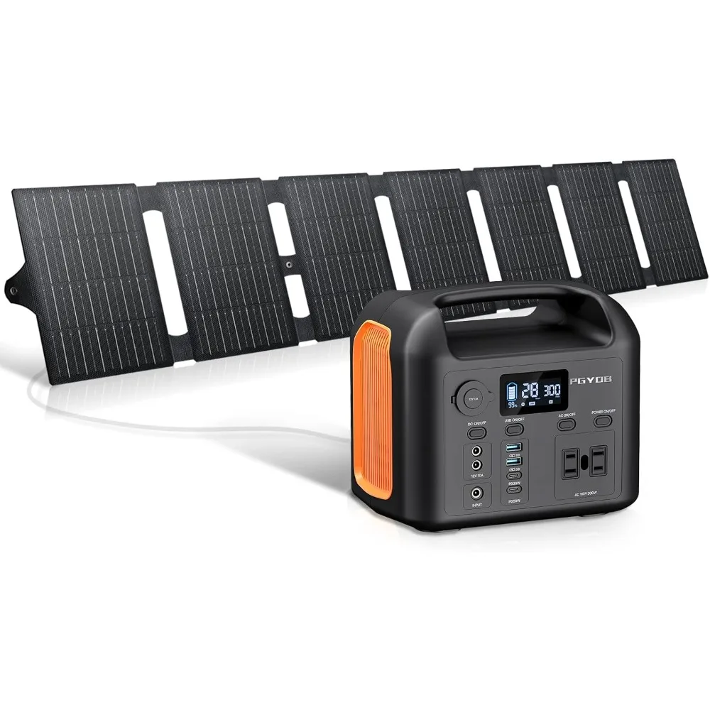 

Power Station with 55W Solar Panel, 299Wh LiFePO4 Backup Battery 300W Pure Sine Wave AC (600W Peak) Car Outlets PD 60W