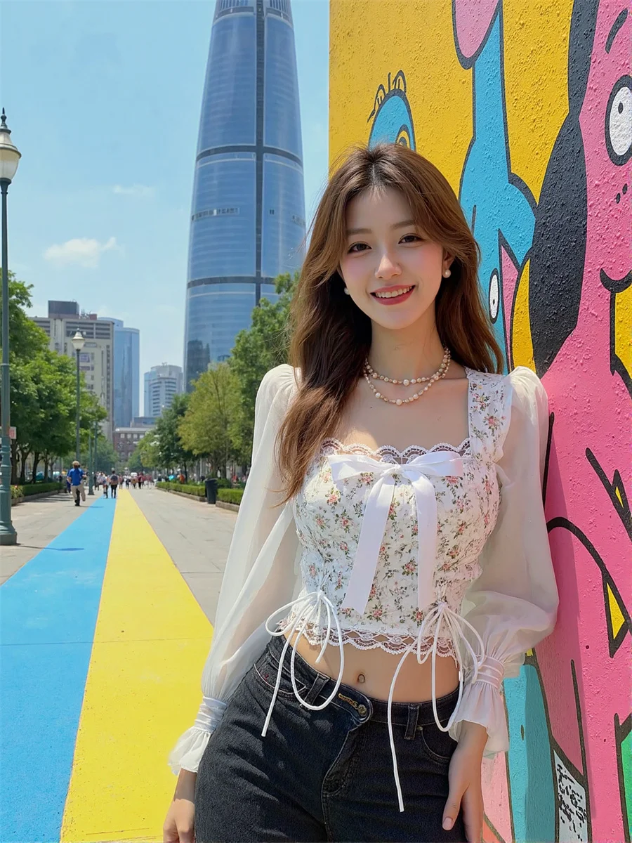 화이트 오버사이즈 여성용 면 블라우스 자외선 차단 레이스 트림 한국 스타일 짧고 우아한 가을 해변 여성용 롱 튜닉