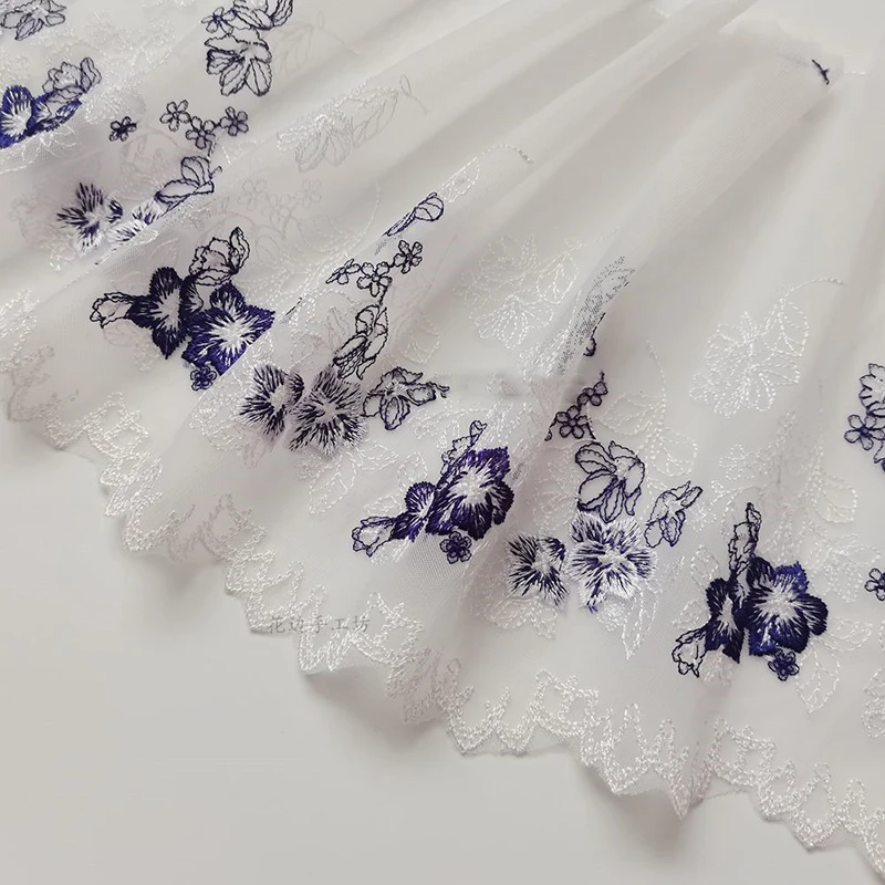 13Meters Sapphire Floral Embroidered Lace Trimmings for Evening Dress Bra Lingerie Sewing Fabrics Garment Bra Curtains DIY