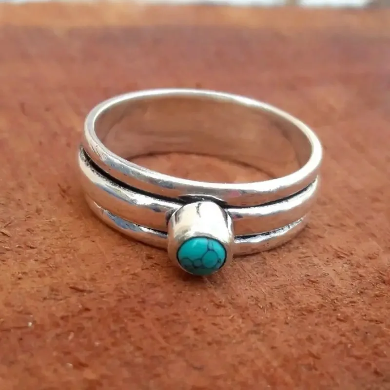 

Bohemian Style Imitation Turquoise Rings for Women Ethnic Vacation Party Aesthetic Finger Accessories Lady Drop Ship Jewelry