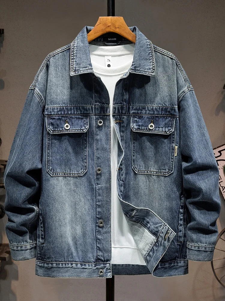 

Мужская джинсовая куртка свободного кроя 2025: Новинка, ретро-стиль, рабочая одежда, повседневная верхняя одежда для активного отдыха, с множеством карманов, молодежный модный тренд