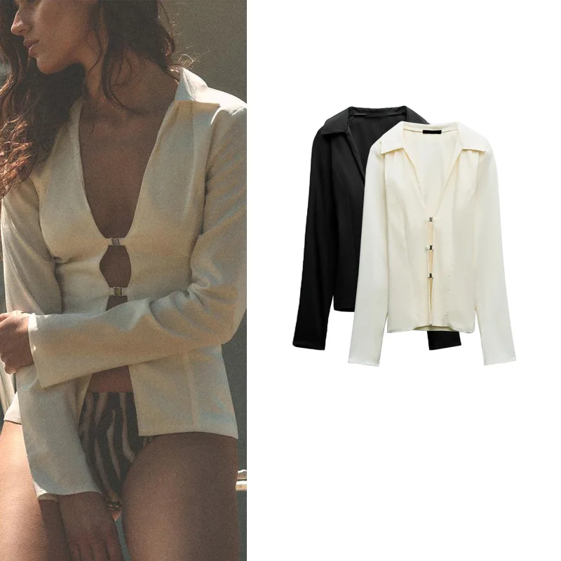 

Spring New Arrival Slim Fit V-Ne Long Sve Mixed Fiber irt Ele Versatile Commute Sle Women's Premium Faion