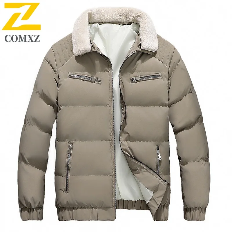 COMXZ الوقوف طوق قسط وسادة مبطنة 2025 الرجال الكورية نمط ضوء سترة رحلة الترفيه الباردة والدليل على الشتاء سترة واقية جديدة