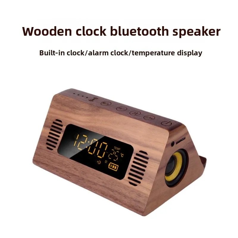 SOTAMIA 1개 솔리드 우드 블루투스 카드 오디오 시계 알람 시계 무선 충전 스피커 음성 방송 고음량