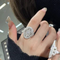 Vintage style daisy flower rings for women silver 925 micro inlaid diamonds engagement ring Exaggerated lace sparkling jewelry