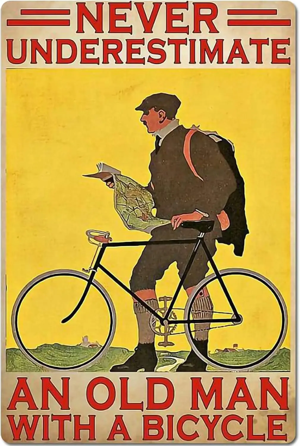 Cycling Tin Sign Antique Vintage Metal Poster Never Underestimate An Old Man With A Bicycle Wall Art Hanging Plaque For Farm Bed