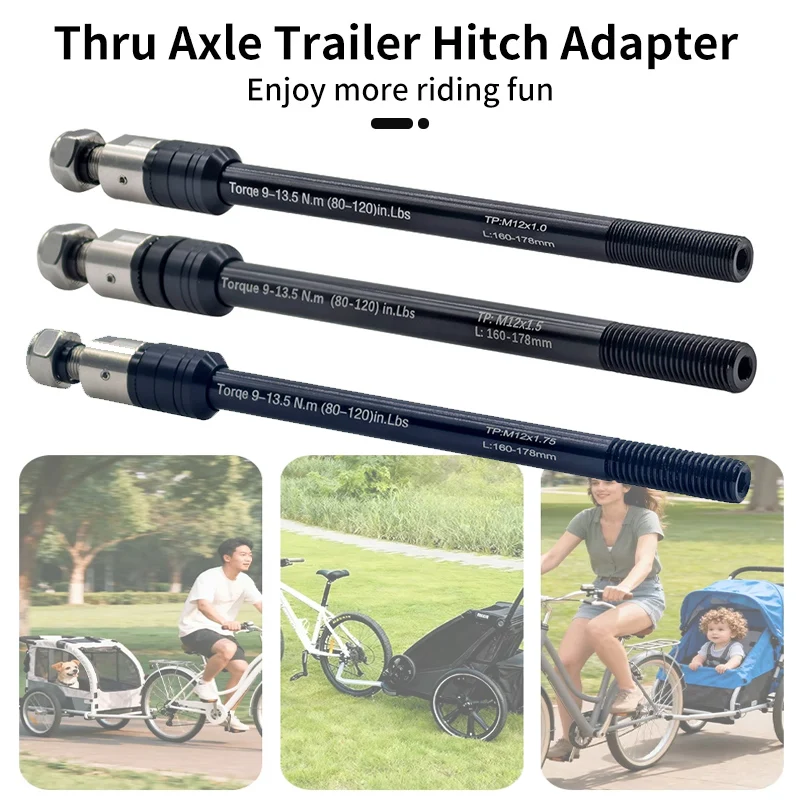 Remolque de Bicicleta con Eje Pasante, Remolque de Carga, Remolque para Niños, Eje Pasante de 160-178 mm, Eje de Enganche para Remolque de Bicicleta M12 X 1.0/1.5/1.75