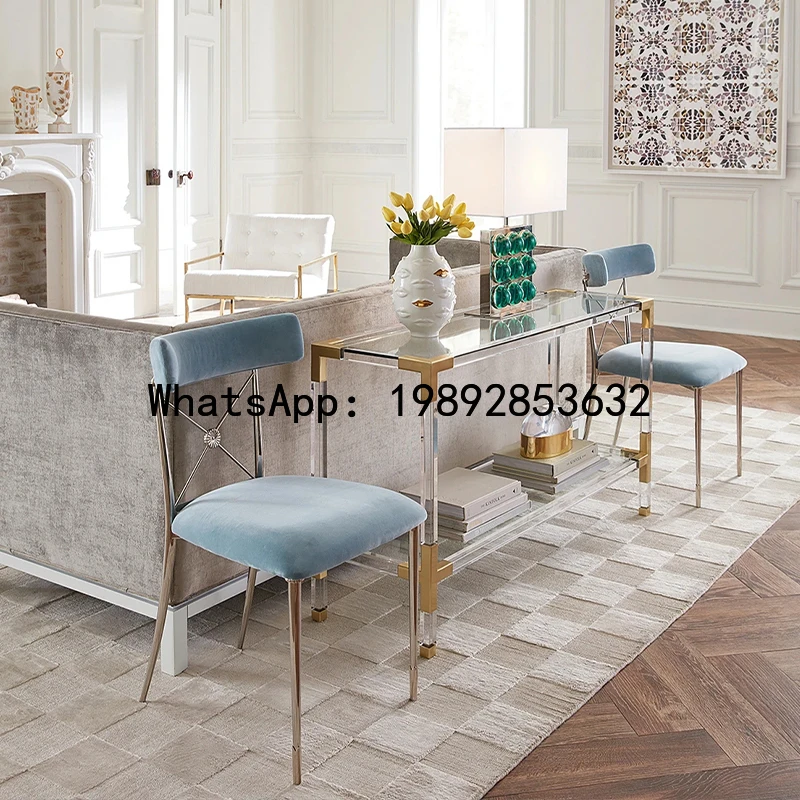XL Transparent Table Acrylic Entryway Console Electroplated gold Stainless Steel Strip Case Decorative Back Table