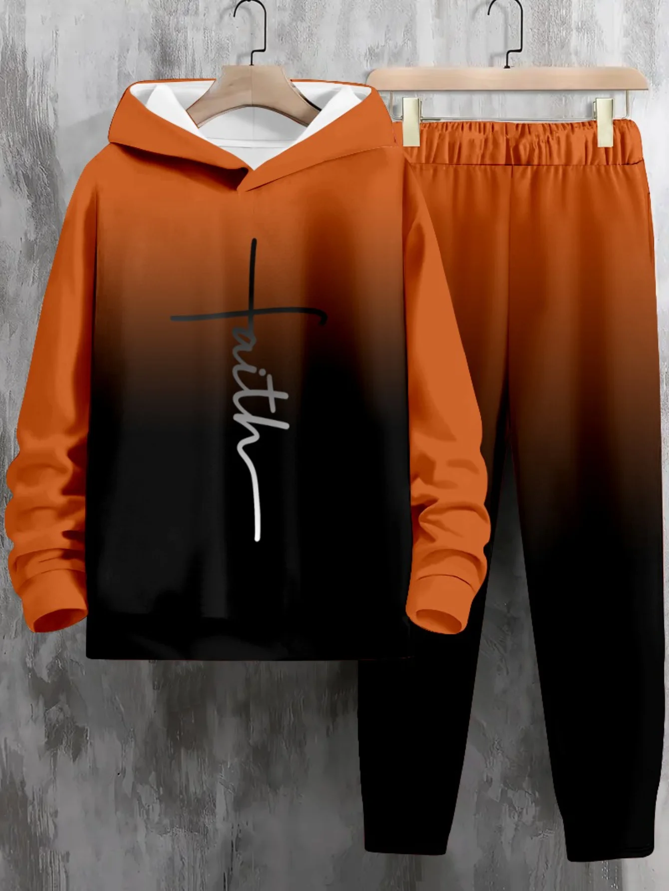 

Осенне-зимний мужской комплект с капюшоном, мужской комплект с капюшоном для спорта и отдыха, комплект с буквенным градиентом и цветным принтом, комплект, быстросохнущий