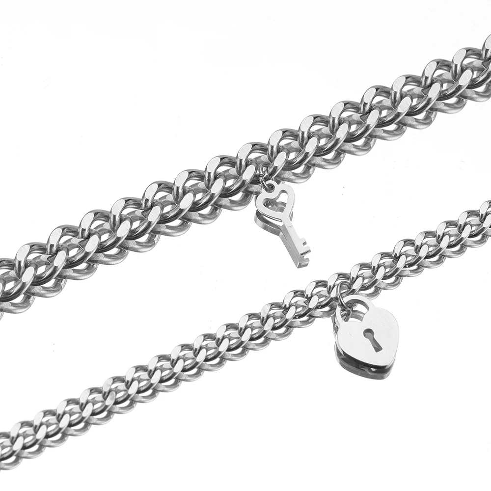 2pcs/set Lock key Couple Stainless Steel Couple Bracelet for Men and Women Waterproof Colorfast  Jewelry Valentine\'s Day Gift