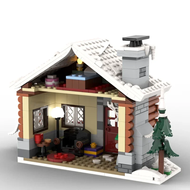 Nuovo modello di edificio MOC serie villaggio invernale cabina alpina chiesa modulare blocchi educativi per bambini regalo giocattolo