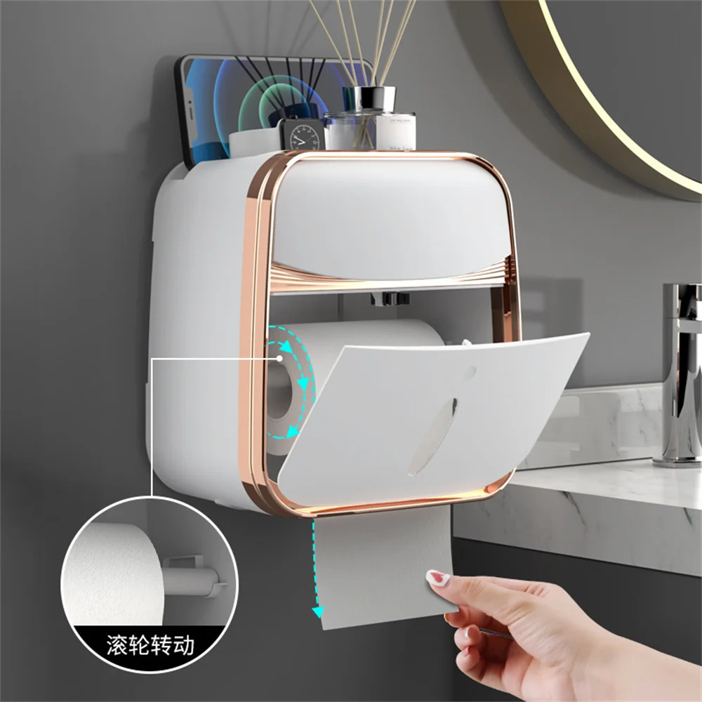 Soporte de papel higiénico, caja de pañuelos húmedos, estante de pared de baño, estante de rollo de papel, dispensador de almacenamiento, accesorios