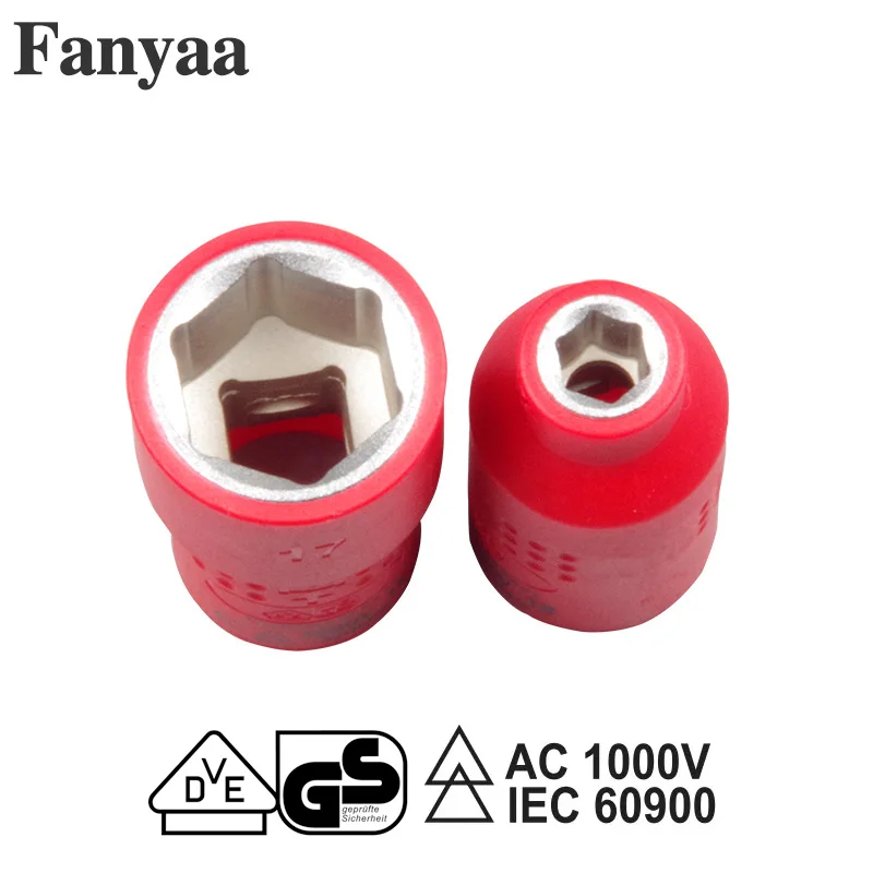 Fanyaa VDE Nut Insulated Sockets Spanner 3/8 Ratchet Head Sleeve Socket Connector Hexagon Metric 6-24mm Wrench Adaptor 1000V