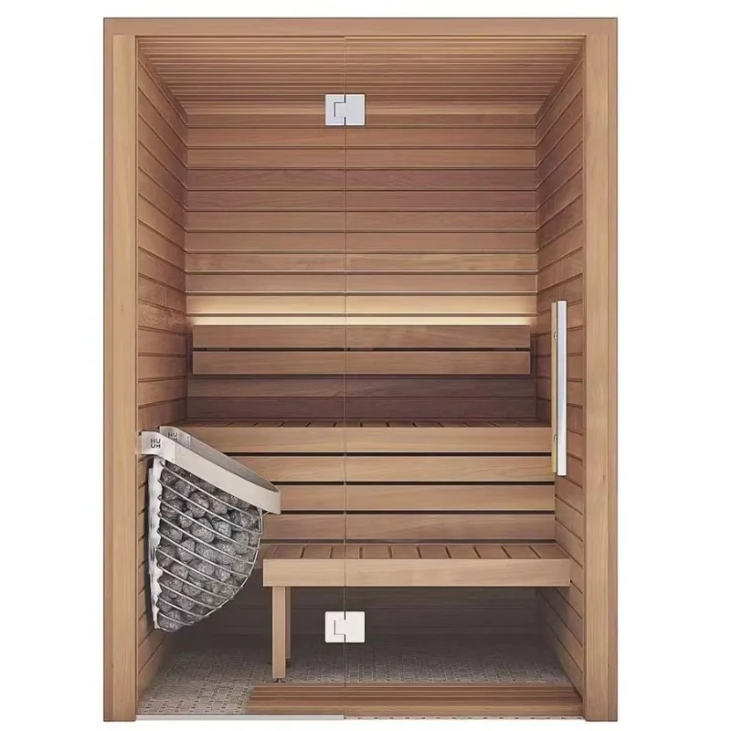 Lu-xury Indoor Bathroom Hemlock Wood 2 Person Traditional Dry Wet Steam Sauna Room